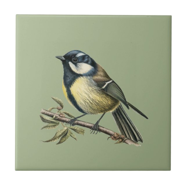 Nature Style Coal Tit Ceramic Tile (Front)