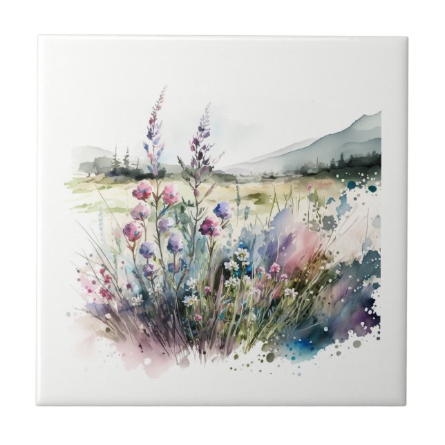 Nature Style Field Flowers Ceramic Tile (Front)