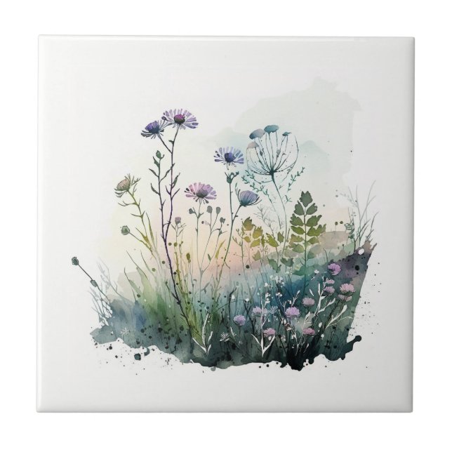 Nature Style Field Flowers Ceramic Tile (Front)