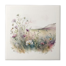 Nature Style Field Flowers Ceramic Tile