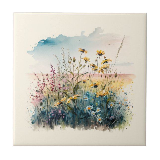 Nature Style Field Flowers Ceramic Tile (Front)