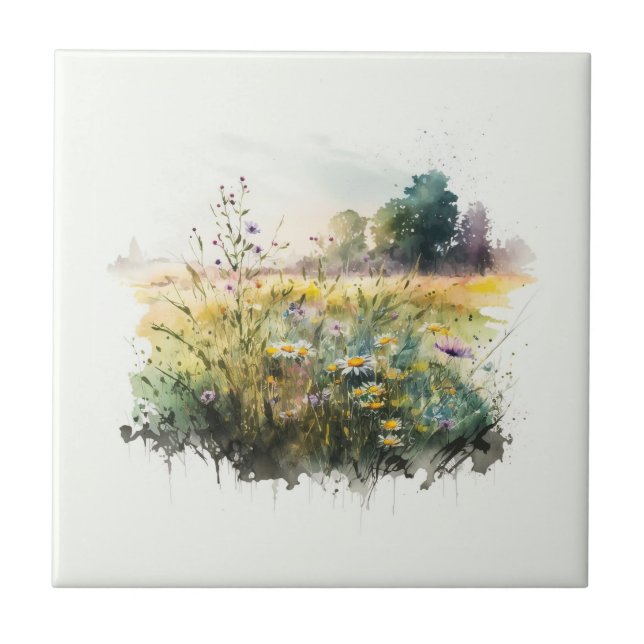 Nature Style Field Flowers Ceramic Tile (Front)