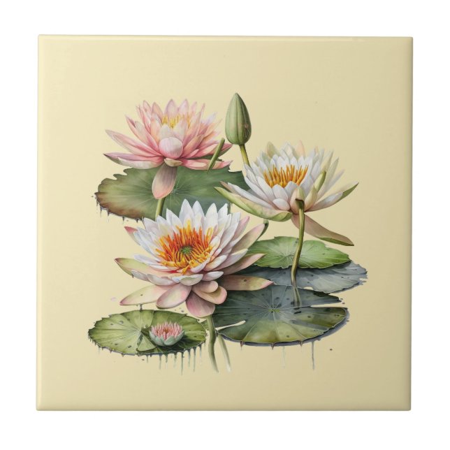 Nature Style Water Lily Ceramic Tile (Front)