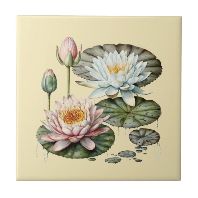 Nature Style Water Lily Ceramic Tile (Front)
