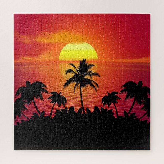 Nature Sunset Palm Trees illustration Jigsaw Puzzle (Vertical)