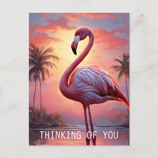 Nature Sunset Pink Flamingo Vintage Postcard (Front)