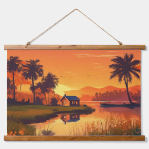 Nature Sunset Scenery with Palm Trees-42315 Hanging Tapestry