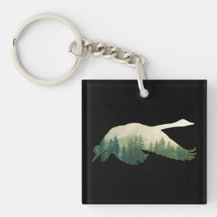 Nature Swan Forest Trees Key Ring