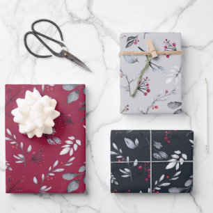 Nature Theme Botanical Berries & Leaves Christmas Wrapping Paper Sheet