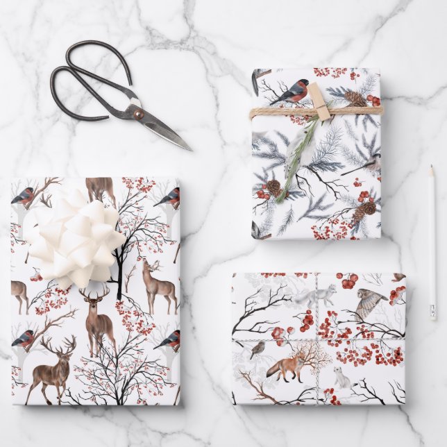 Nature Themed Wildlife Christmas  Wrapping Paper Sheet (Front)