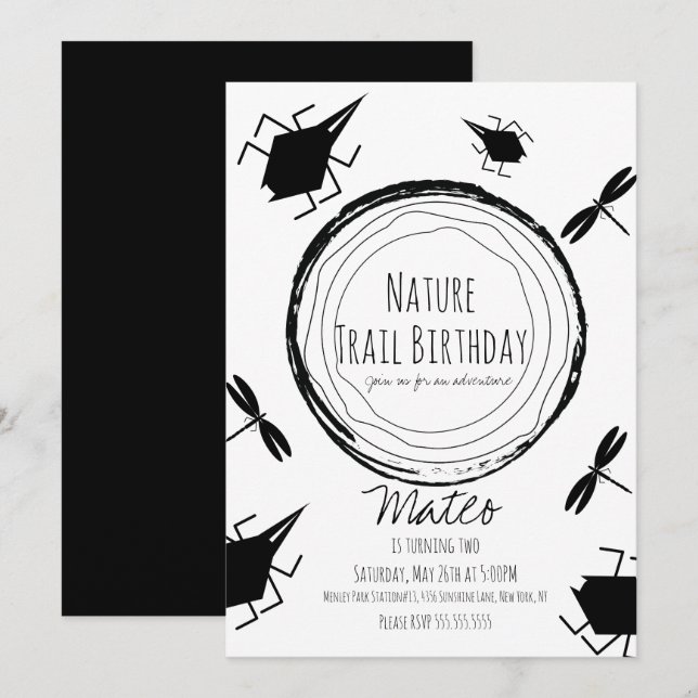 Nature Trail Insect Bug Butterfly Birthday  Invitation (Front/Back)