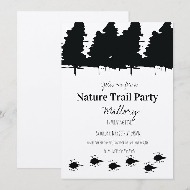 Nature Trail Woods Adventure Birthday Party Rustic Invitation (Front/Back)