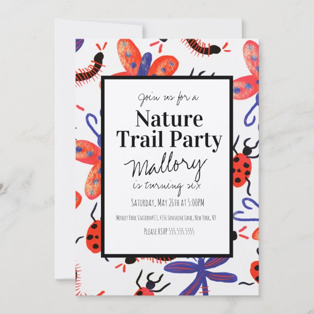 Nature Trail Woods Bugs Birthday Rustic Invitation (Front)