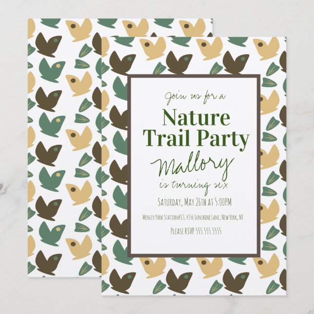 Nature Trail Woods Butterfly Birthday Rustic Invitation (Front/Back)