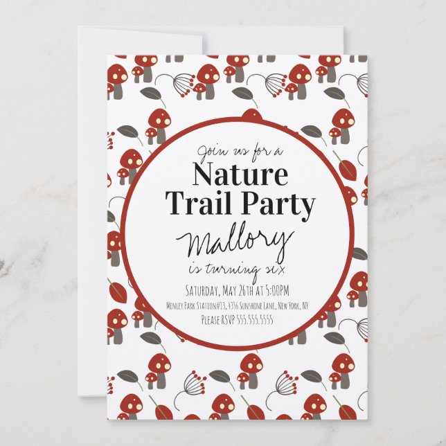Nature Trail Woods Mushroom Birthday  Invitation (Front)