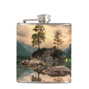 Nature Travels - Water Mountains Landscape Hip Flask