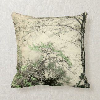 Nature Tree Branch Vintage Green Cream Leaves Cushion