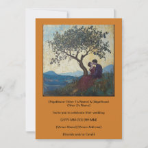 Nature Tree Kissing Couple Ochre Invitation