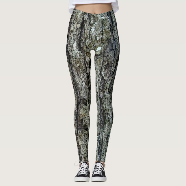 Nature Tree Old Pine Bark Photo Leggings (Front)