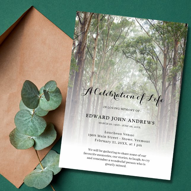 Nature Trees Forest Celebration of Life Funeral Invitation (Creator Uploaded)