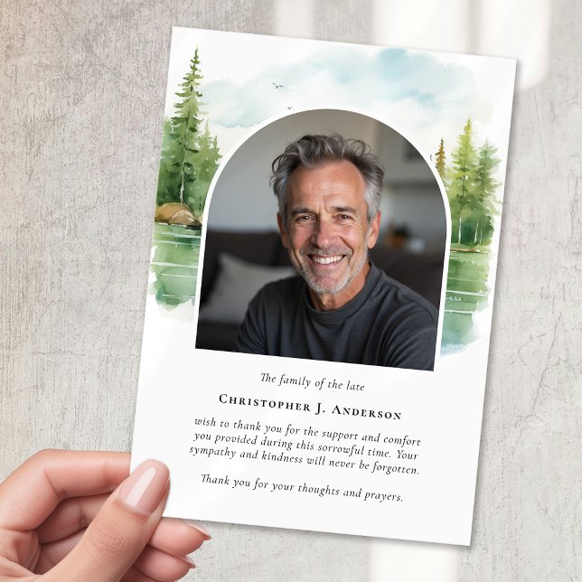 Nature Trees Lake Photo Sympathy Funeral Memorial Thank You Card (Creator Uploaded)