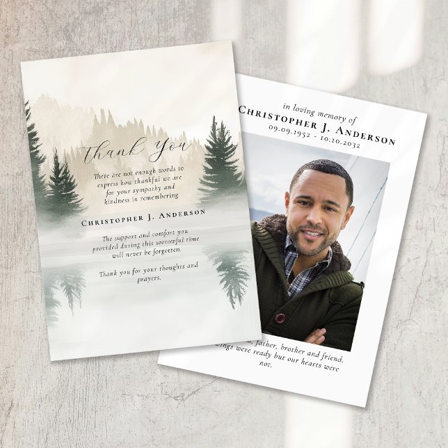 Nature Trees Lake Photo Sympathy Funeral Memorial Thank You Card (Creator Uploaded)