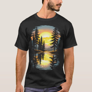 Nature Trees Reflection Sunset Forest Outdoor T-Shirt