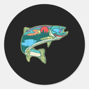 Nature Trout Illustration Vintage Fly Fishing Retr Classic Round Sticker