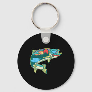 Nature Trout Illustration Vintage Fly Fishing Retr Key Ring