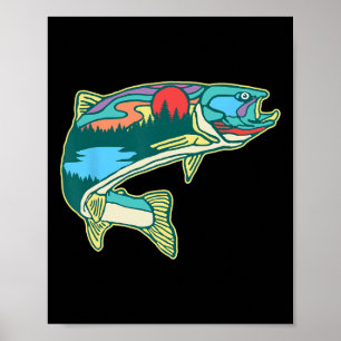 Nature Trout Illustration Vintage Fly Fishing Retr Poster