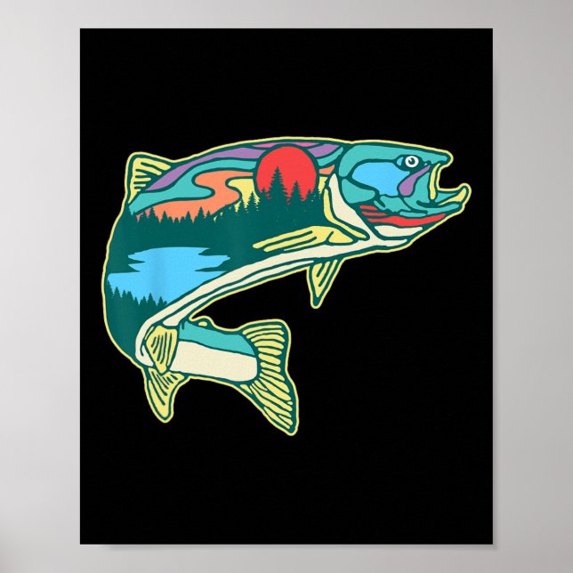 Nature Trout Illustration Vintage Fly Fishing Retr Poster (Front)