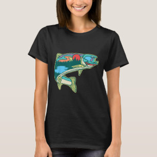Nature Trout Illustration Vintage Fly Fishing Retr T-Shirt