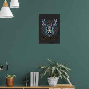 Nature Upgraded - Prismatic Crystal Deer Cyberpunk Poster