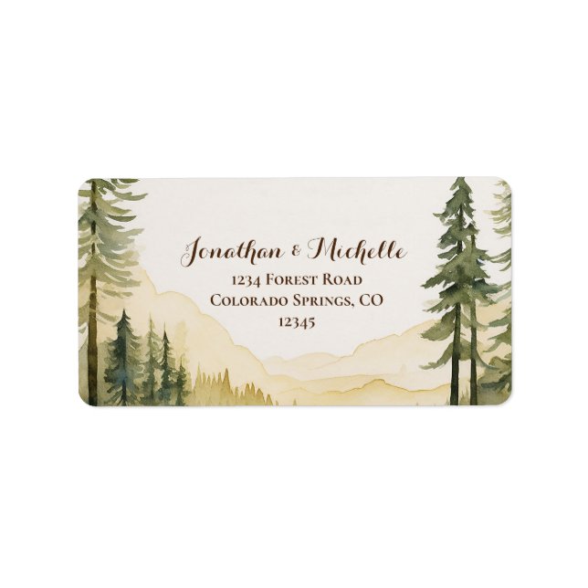Nature Watercolor Pine Tree Forest Wedding Label (Front)
