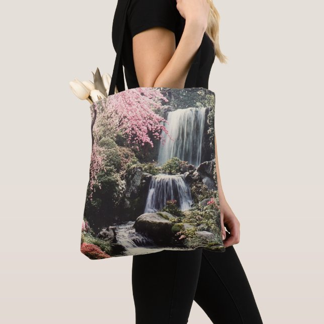 Nature Waterfall Cherry Tree Botanical Waterfall Tote Bag (Close Up)