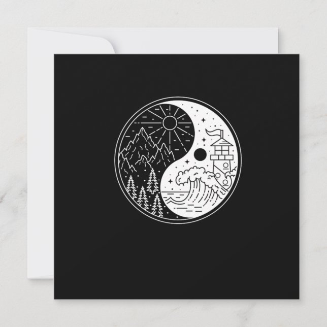 Nature Waves Mountains Moon Sun Yin Yang Symbol Gi Invitation (Front)