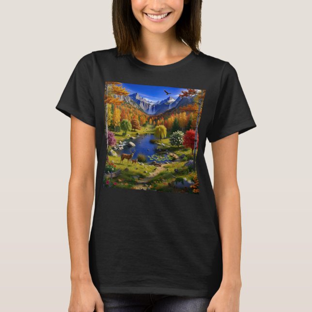 Nature Wilderness Scenery Mountains Waterfalls T-Shirt (Front)