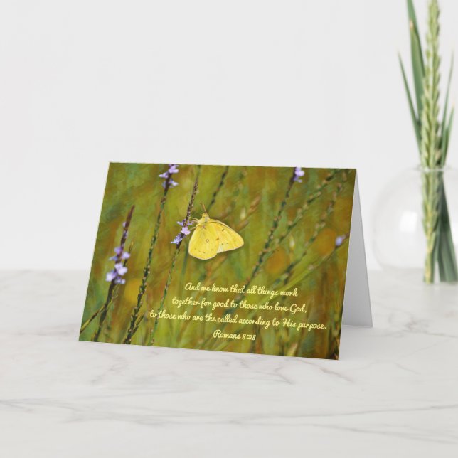 Nature Wildflowers Yellow Butterfly Bible Verse Card (Front)
