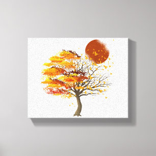 Nature Wildlife Full Moon Tree Flock Of Birds Fore Canvas Print