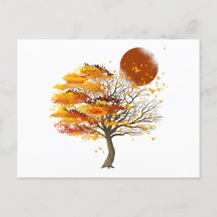 Nature Wildlife Full Moon Tree Flock Of Birds Fore Holiday Postcard