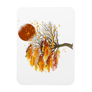 Nature Wildlife Full Moon Tree Flock Of Birds Fore Magnet