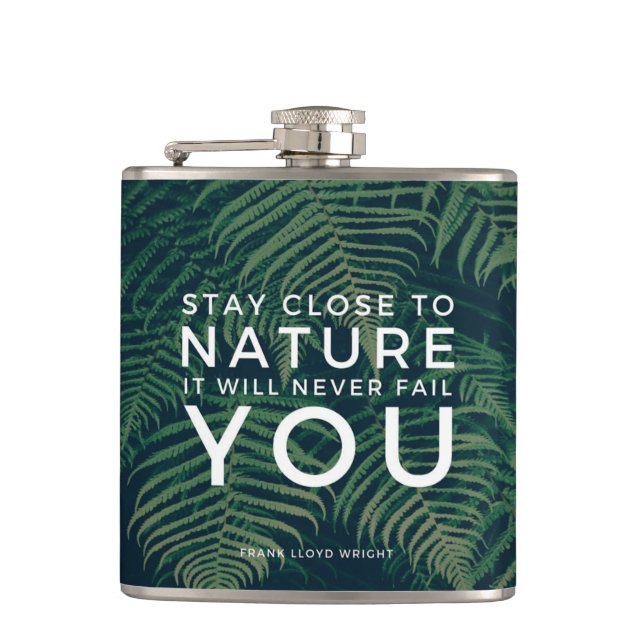 Nature Will Never Fail You Quote Palm Tree Hip Flask (Front)