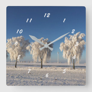 Nature Winter Snow Covered Trees Square Wall Clock