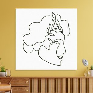 Nature Within – Abstract Botanical Face Line Art Canvas Print