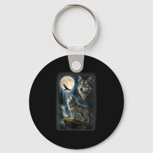 Nature wolf forest trees wolves wild animal moon key ring