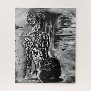 Nature Woman Jigsaw Puzzle Black  White Painting
