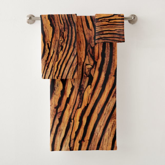 nature wood grain art 4 bath towel set (Insitu)