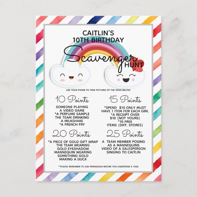 Nature woodland scavenger hunt game party announcement postcard (Front)