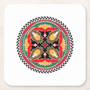 Naturea Lover's Forest Pine Cone Tribal Design Square Paper Coaster
