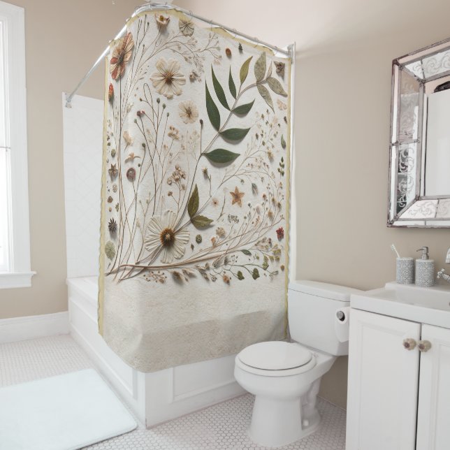Nature's Beauty Botanical Flowers & Leaves  Shower Curtain (In Situ)
